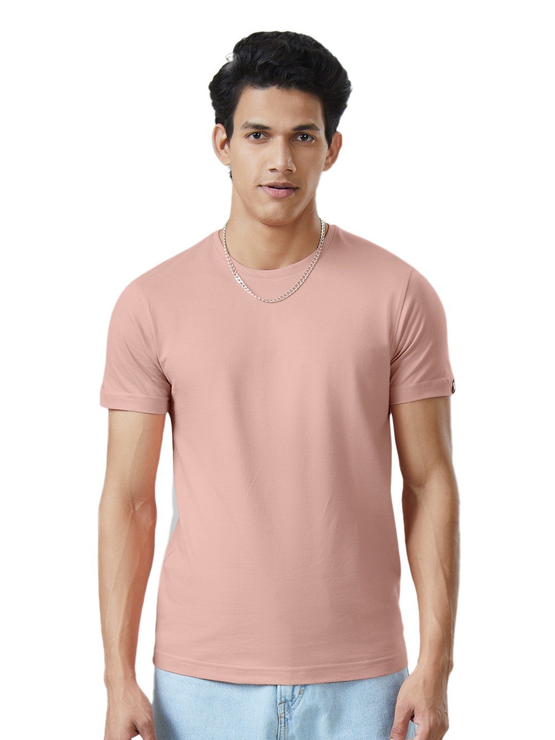 Men's Pink Solid Regular T-Shirt