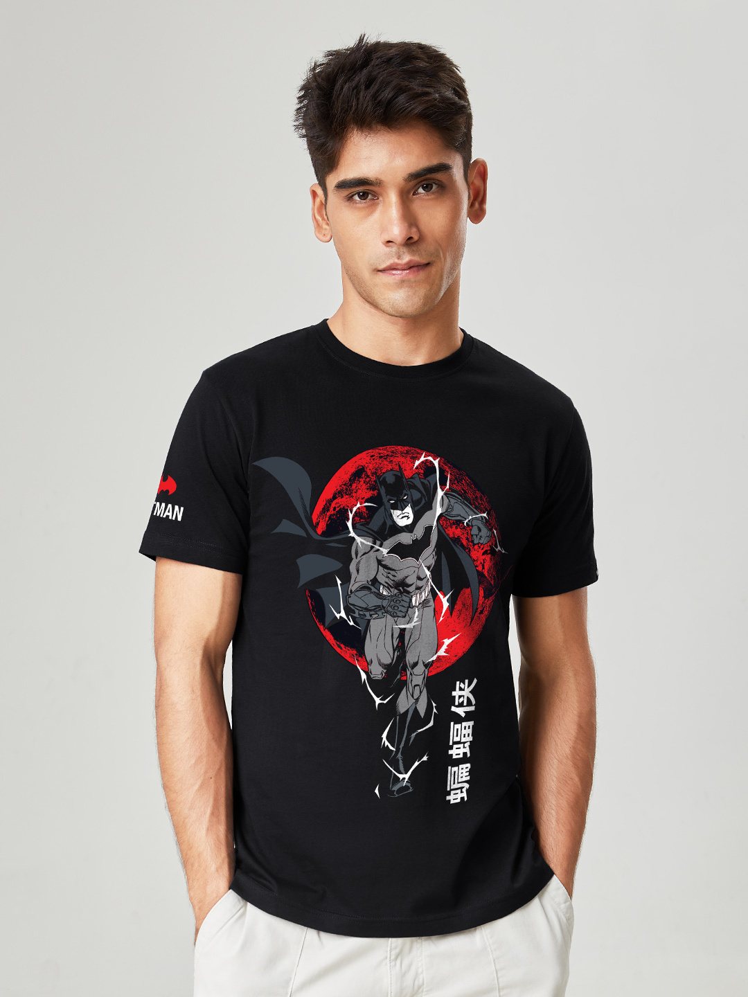 Men's Batman: Hero Run Black Printed Regular T-Shirt