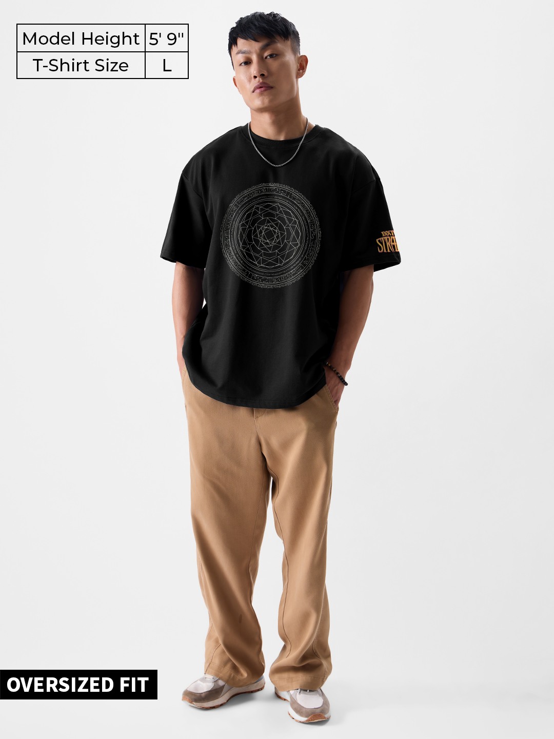 Men's Doctor Strange: Tao Mandalas (Glow In The Dark) Black Printed Oversized T-Shirt
