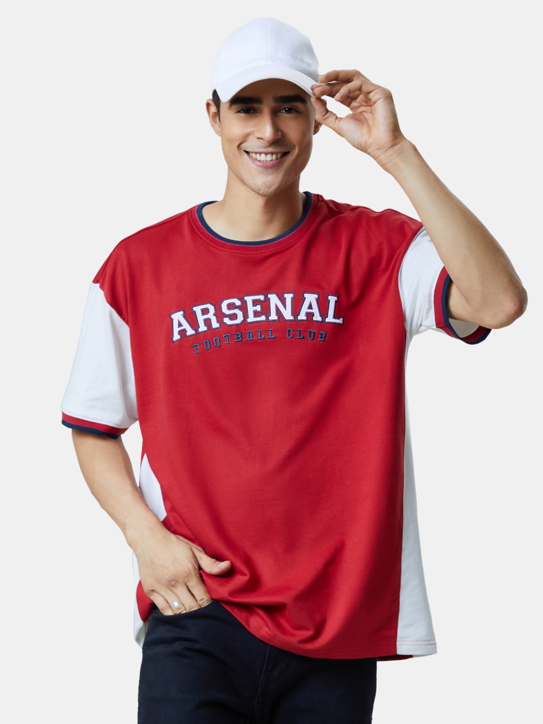 Men's Arsenal FC: Official Colours Red Typographic Printed Oversized T-Shirt