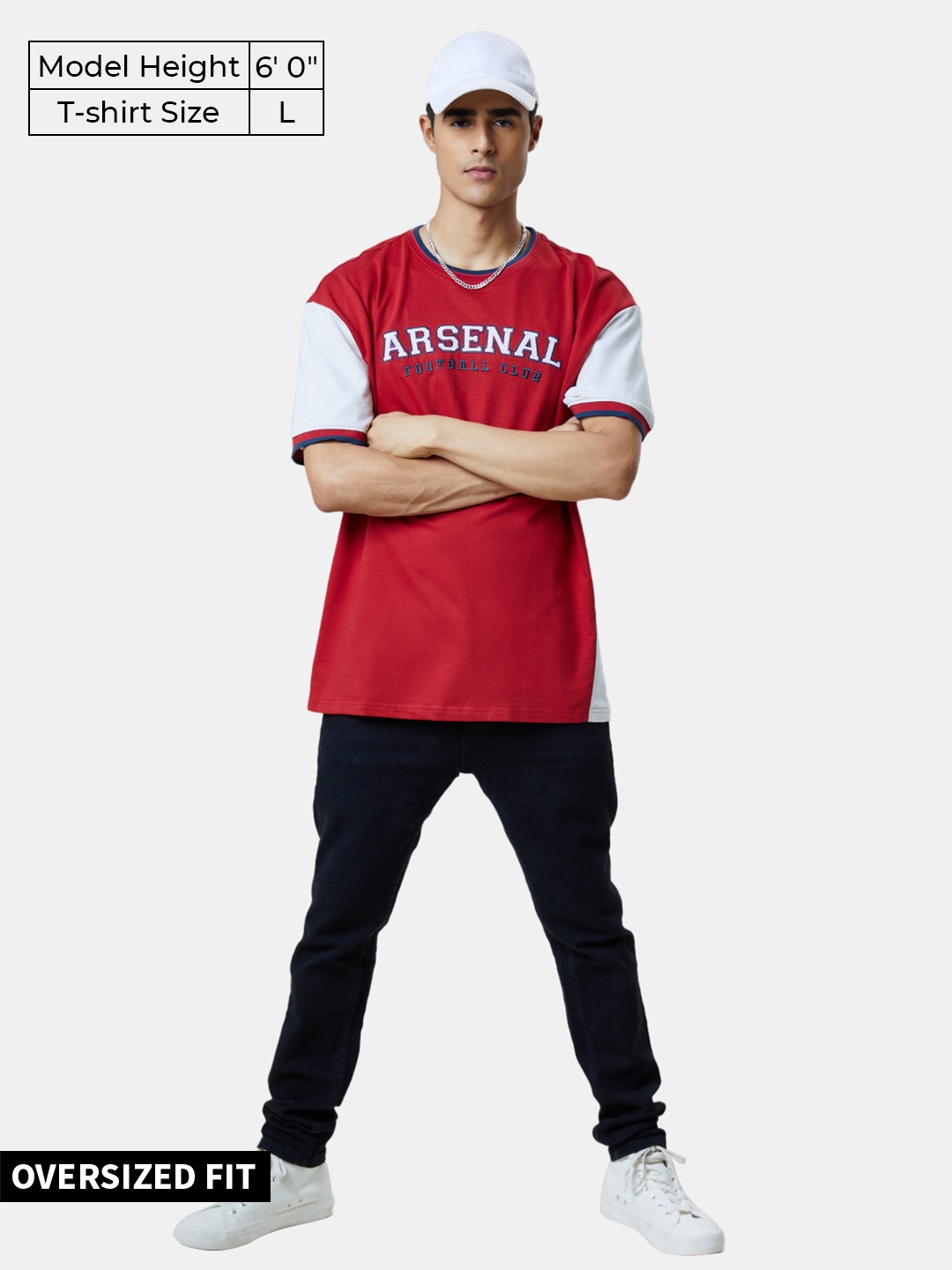 Men's Arsenal FC: Official Colours Red Typographic Printed Oversized T-Shirt