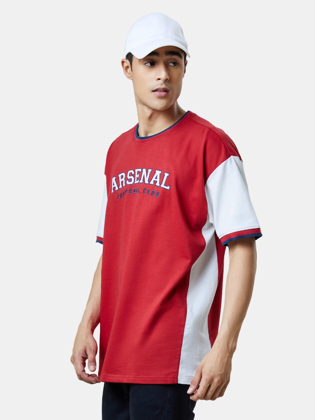 Men's Arsenal FC: Official Colours Red Typographic Printed Oversized T-Shirt
