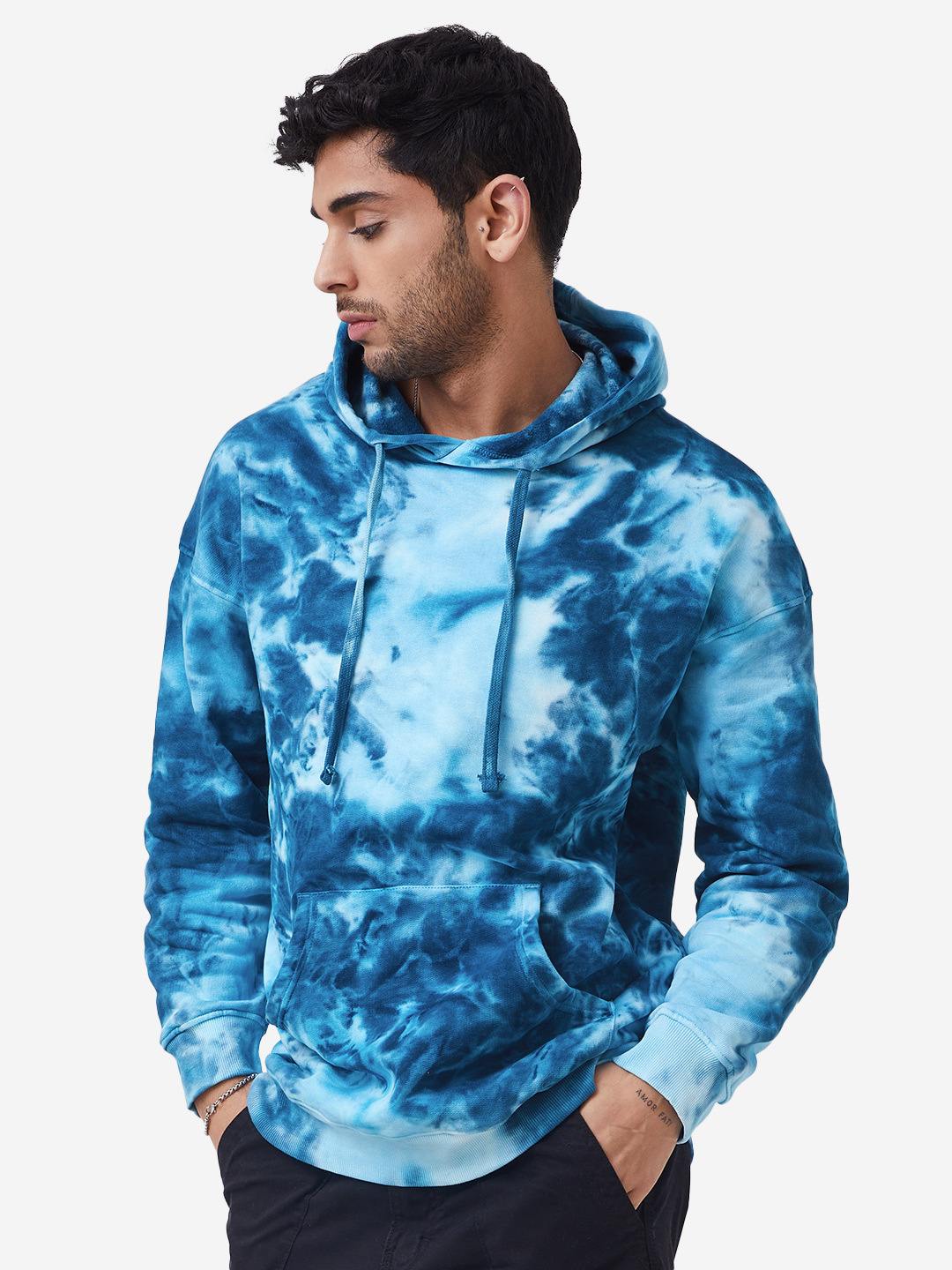 Men's Blue Tie Dye Printed Hoodies