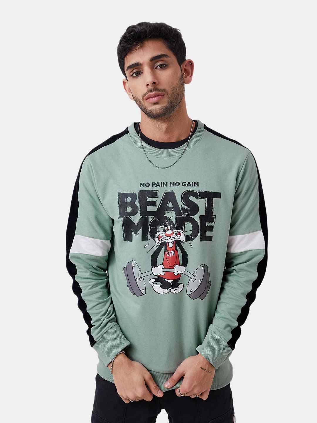 Men's Looney Tunes: Beast Mode Green Printed Sweatshirts