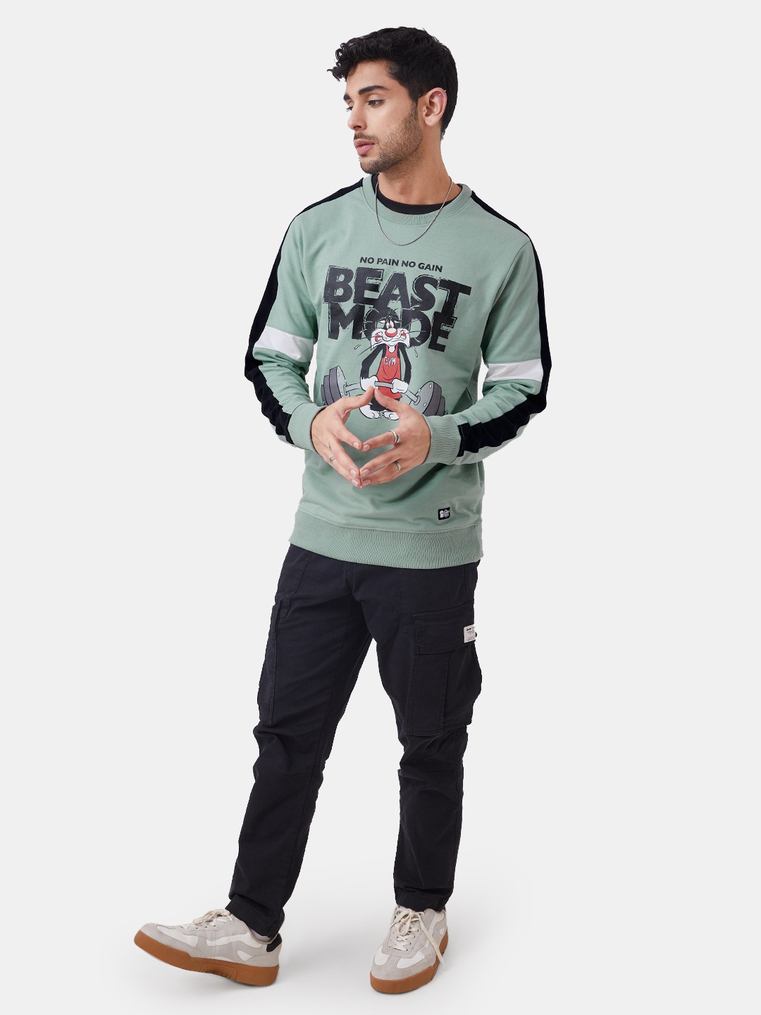 Men's Looney Tunes: Beast Mode Green Printed Sweatshirts