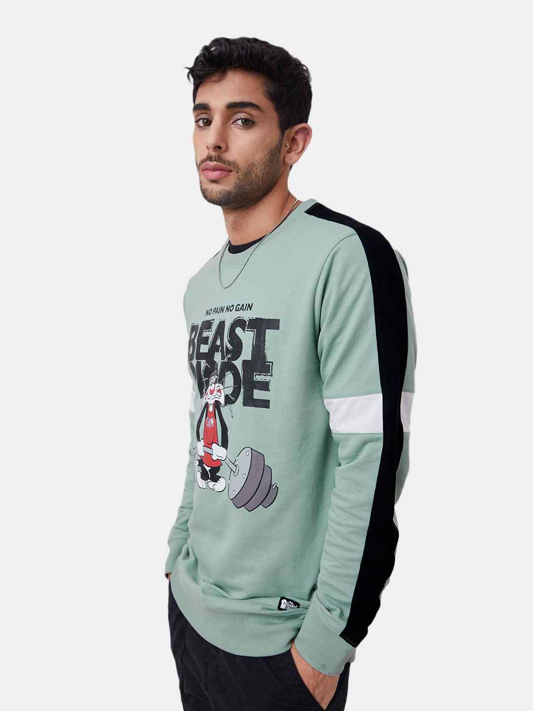 Men's Looney Tunes: Beast Mode Green Printed Sweatshirts