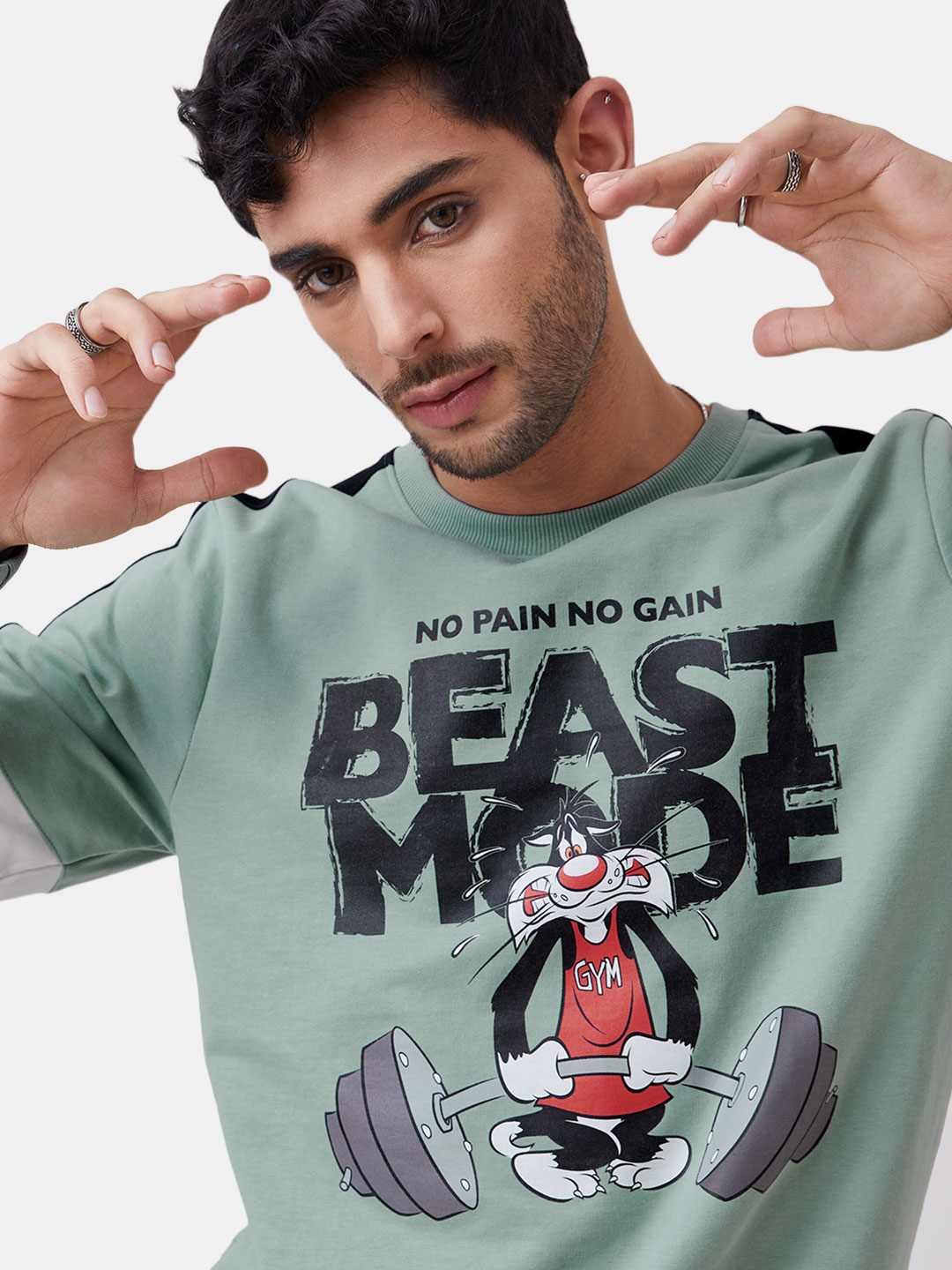 Men's Looney Tunes: Beast Mode Green Printed Sweatshirts