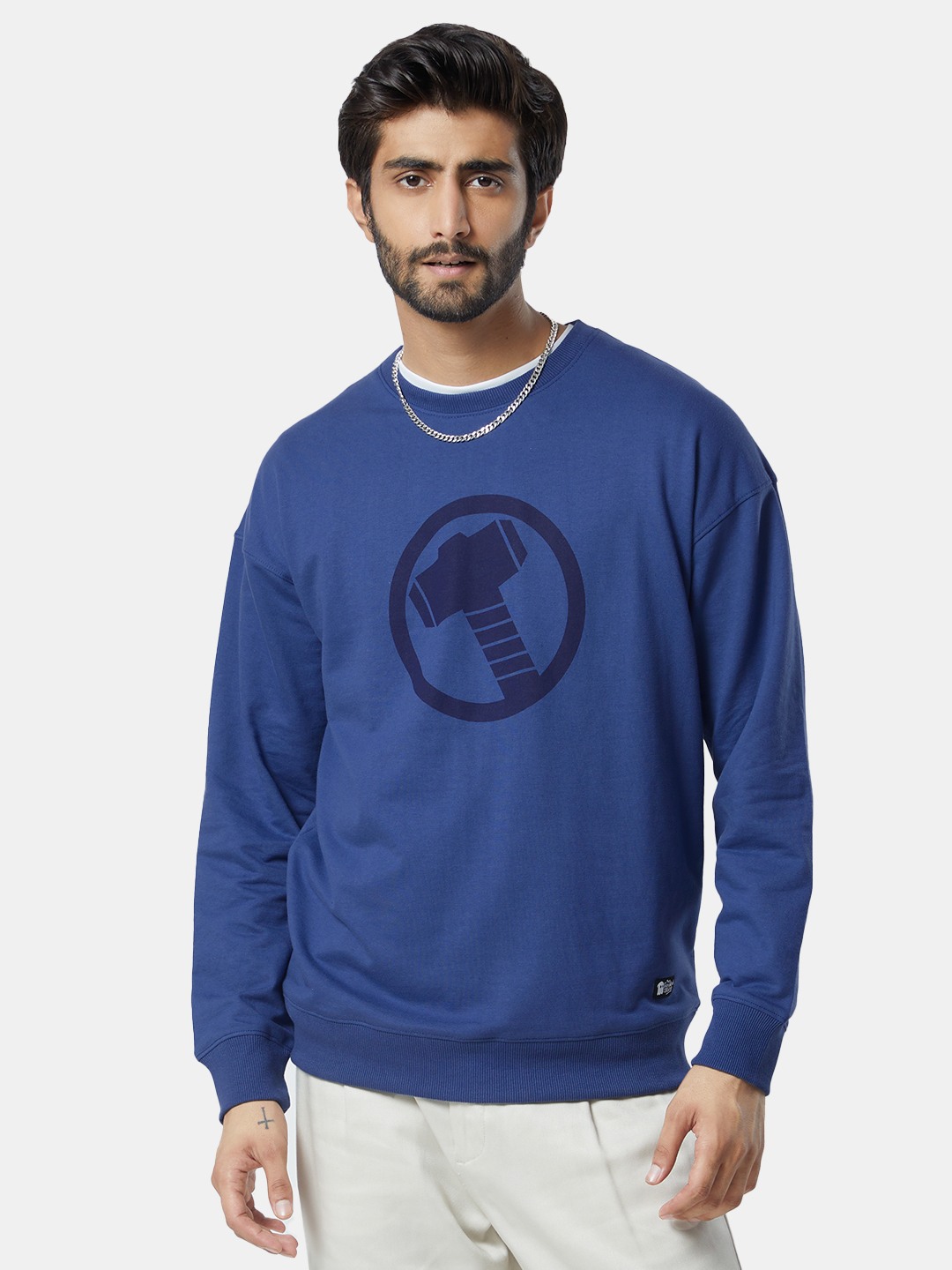 Men's Thor: Hammer Power Blue Printed Oversized T-Shirt