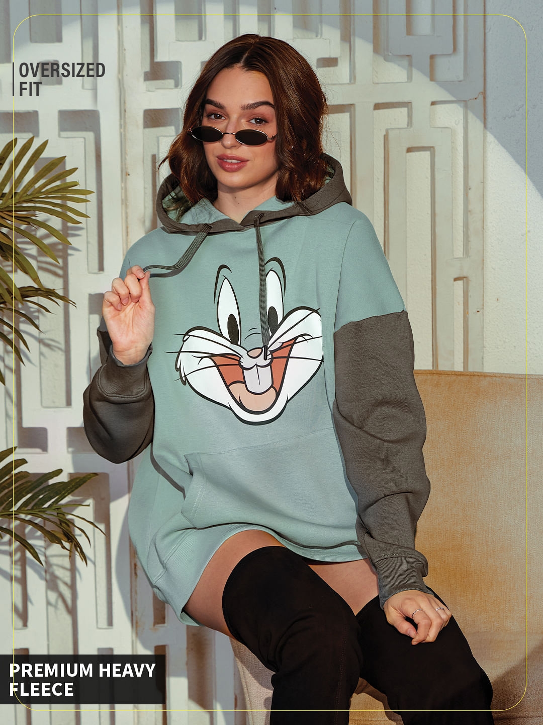 The Souled Store | Women's Looney Tunes: Bugs Bunny Face Women's Oversized Hoodie