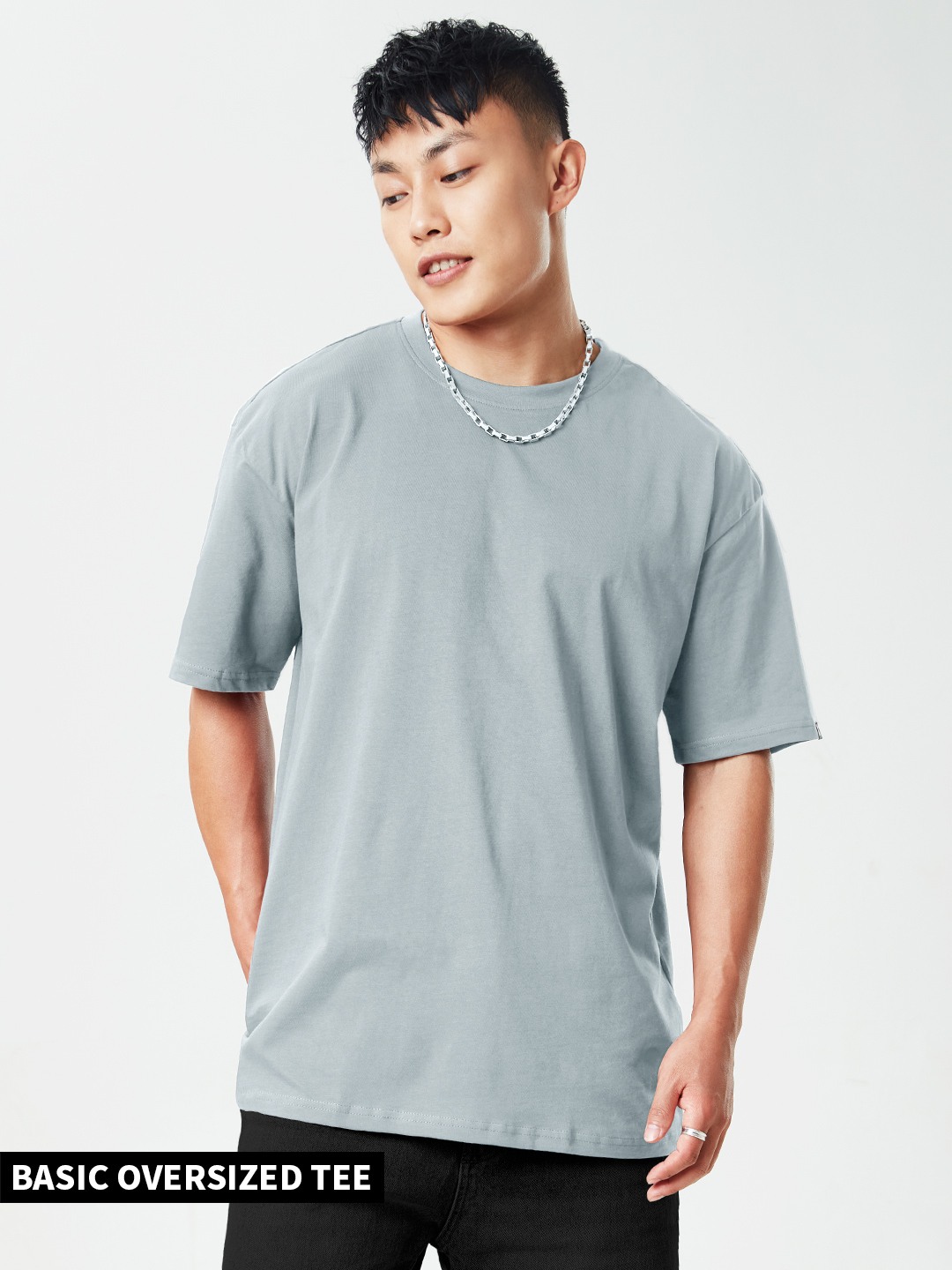 Men's Grey Solid Oversized T-Shirt