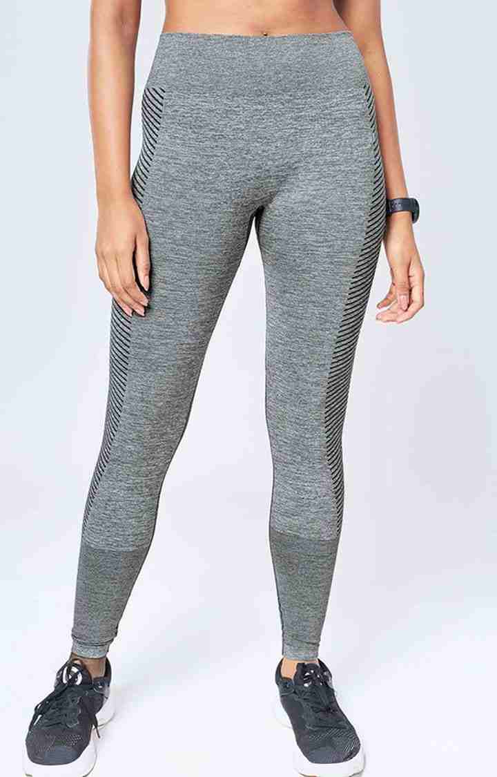 Women's Grey Nylon Solid Leggings
