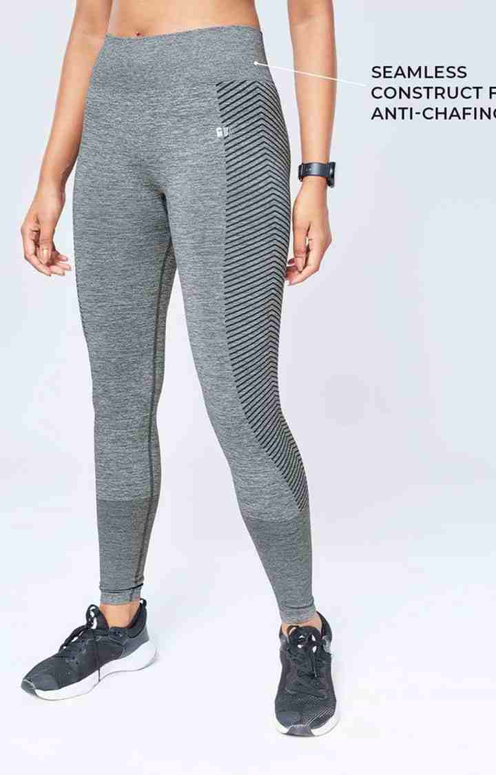 Women's Grey Nylon Solid Leggings