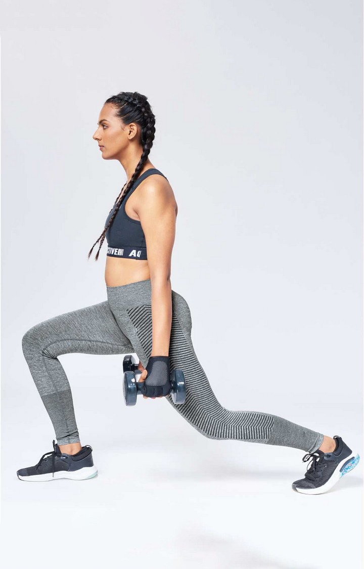 Women's Grey Nylon Solid Leggings