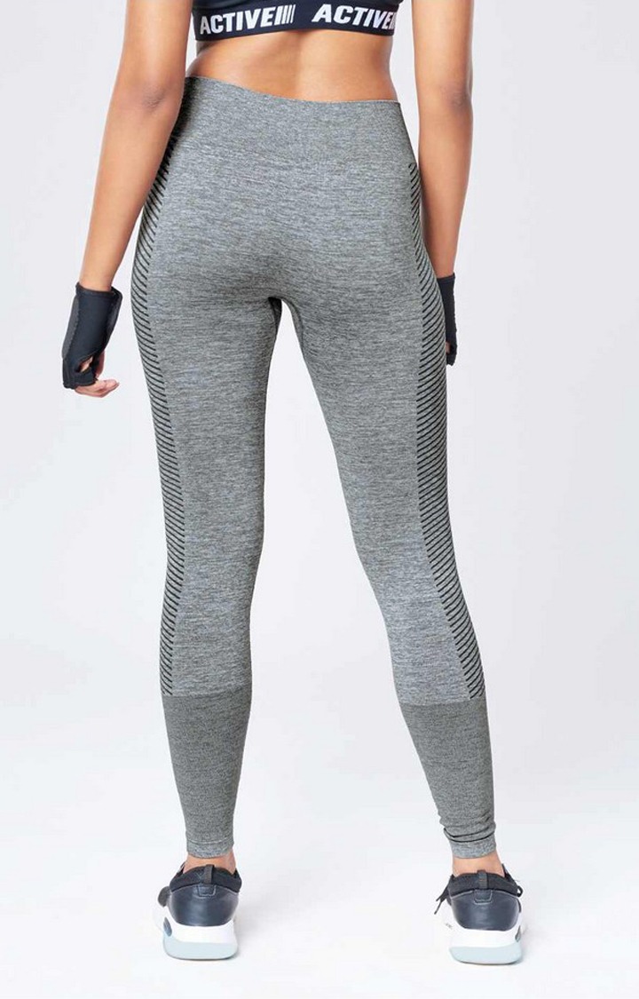 Women's Grey Nylon Solid Leggings