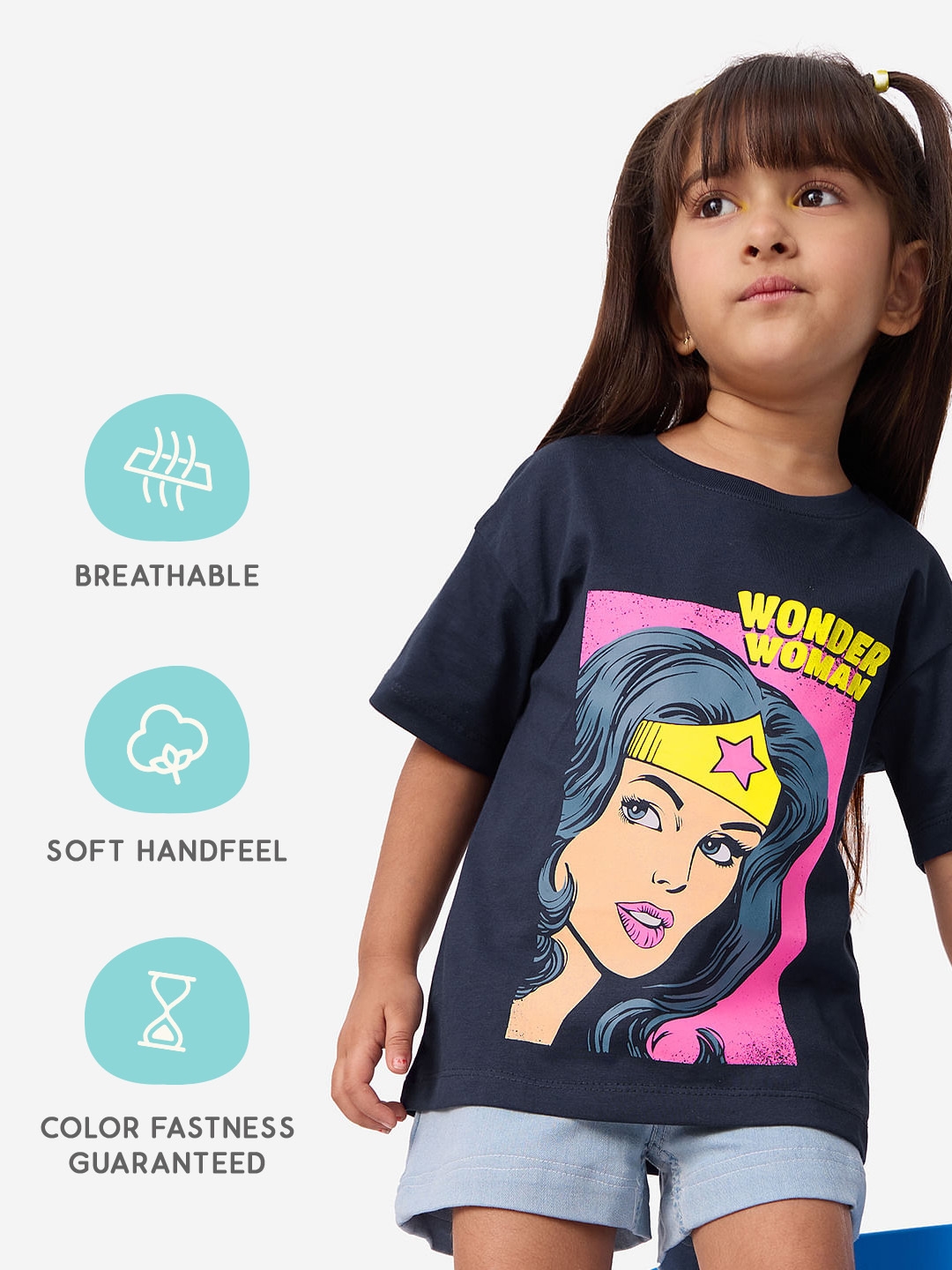 The Souled Store | Girls Wonder Woman: Fierce Girls Cotton Oversized T-Shirt