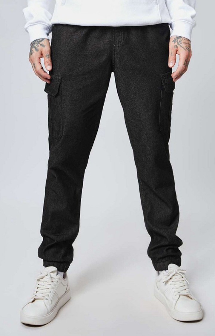 Men's Black Polycotton Solid Cargos