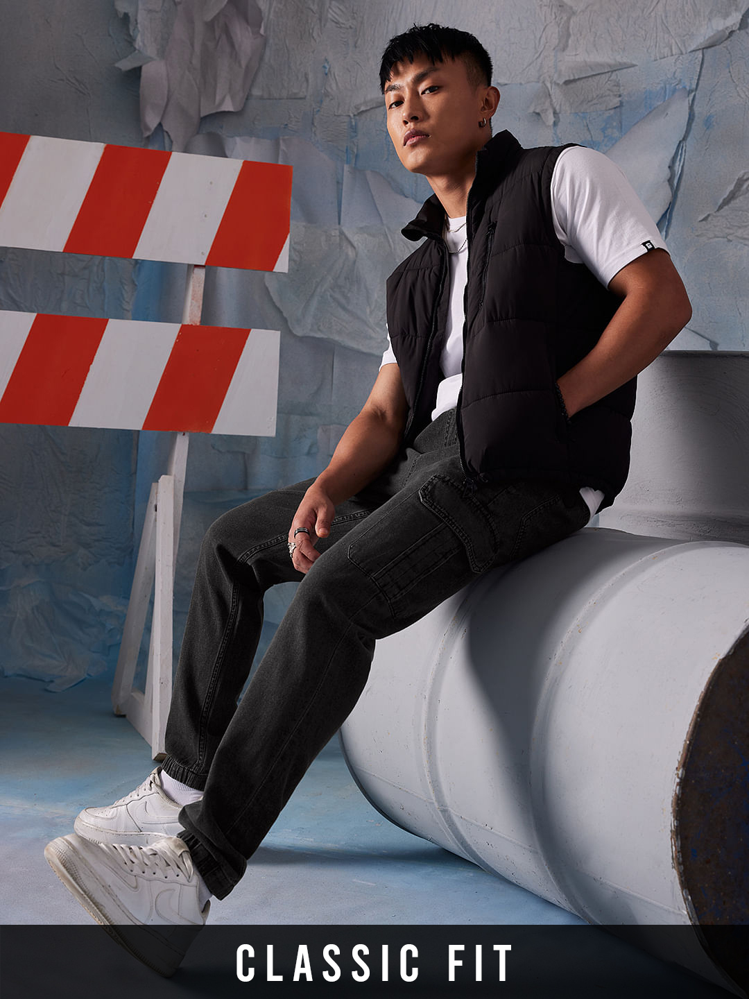 Men's Black Polycotton Solid Cargos