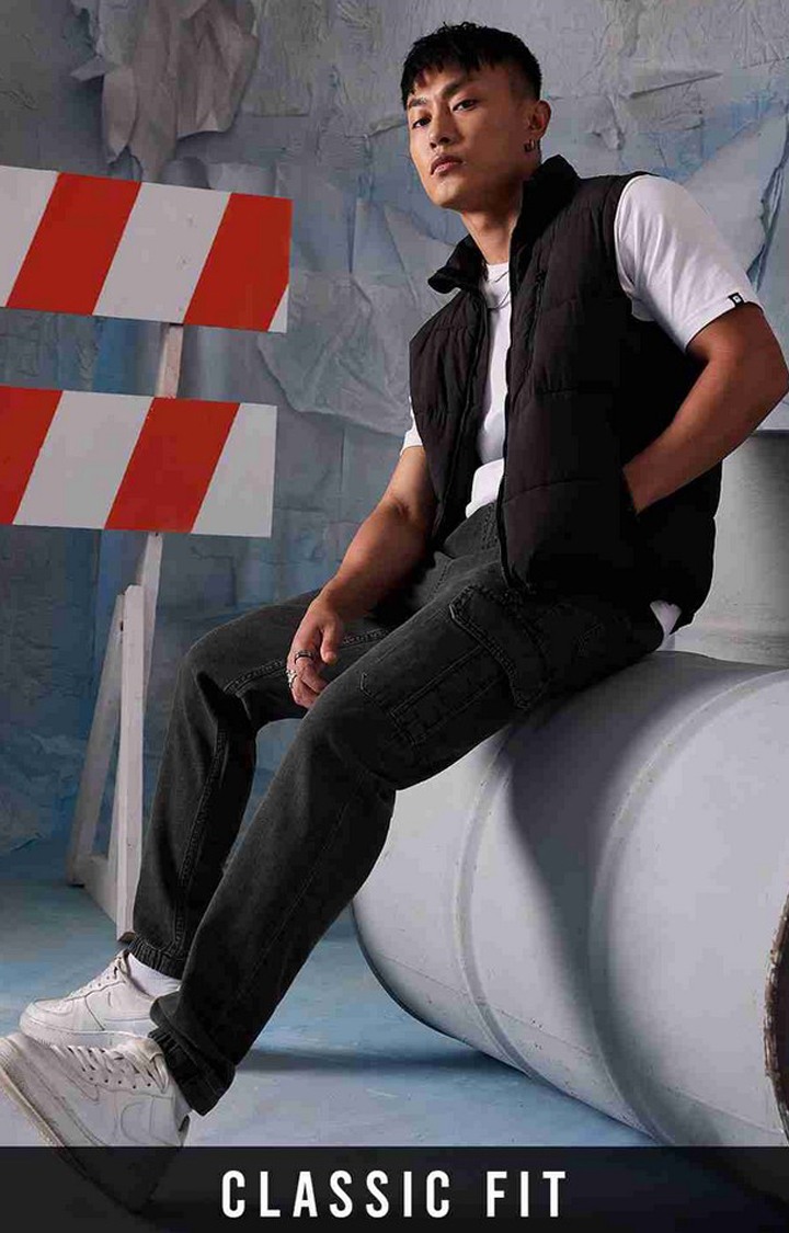 Men's Black Polycotton Solid Cargos
