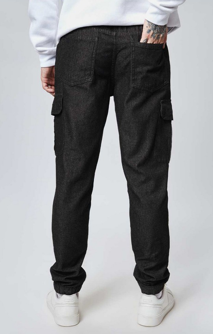 Men's Black Polycotton Solid Cargos