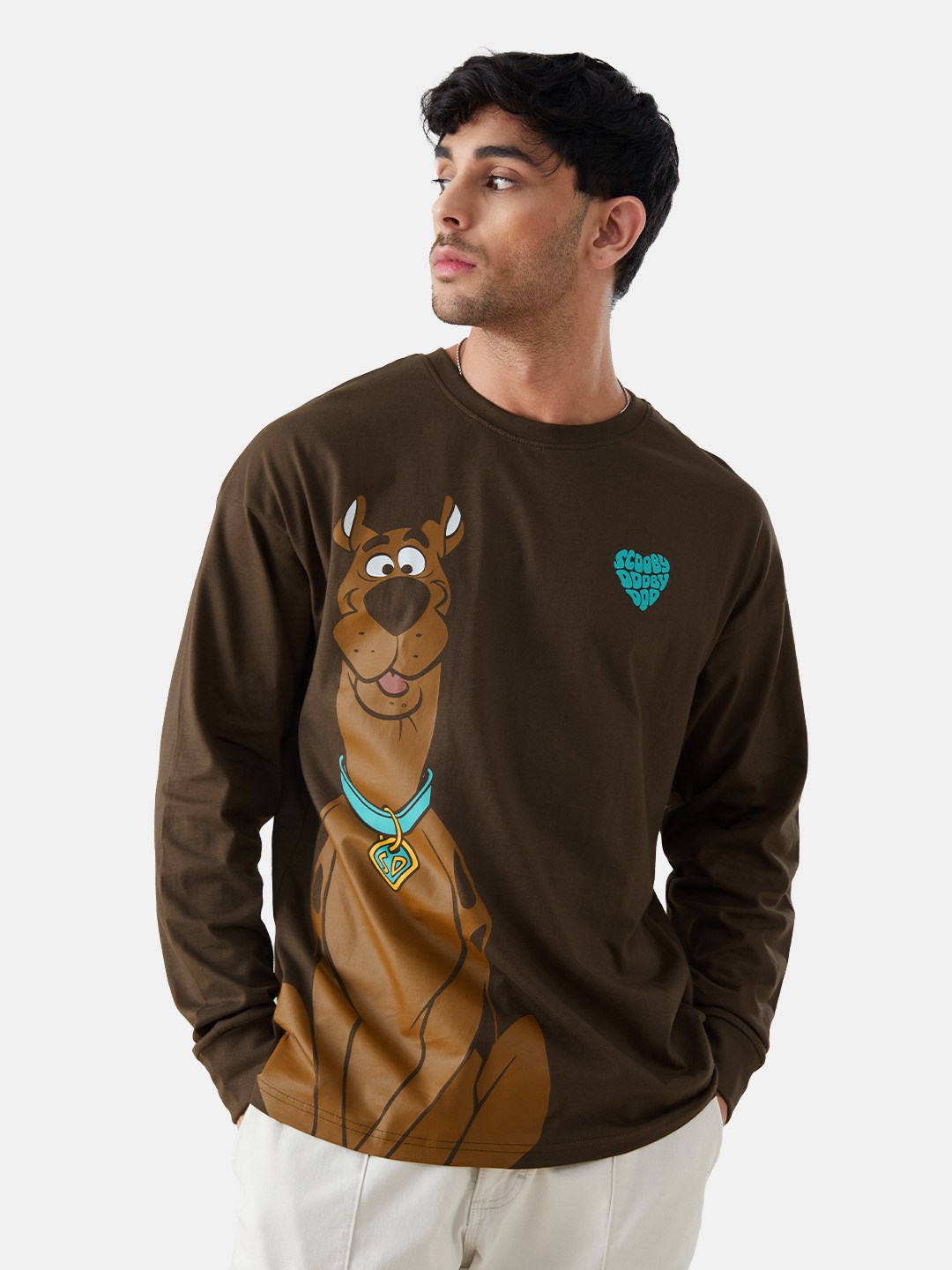 Men's Scooby Doo: Scooby Love Brown Printed Oversized T-Shirt