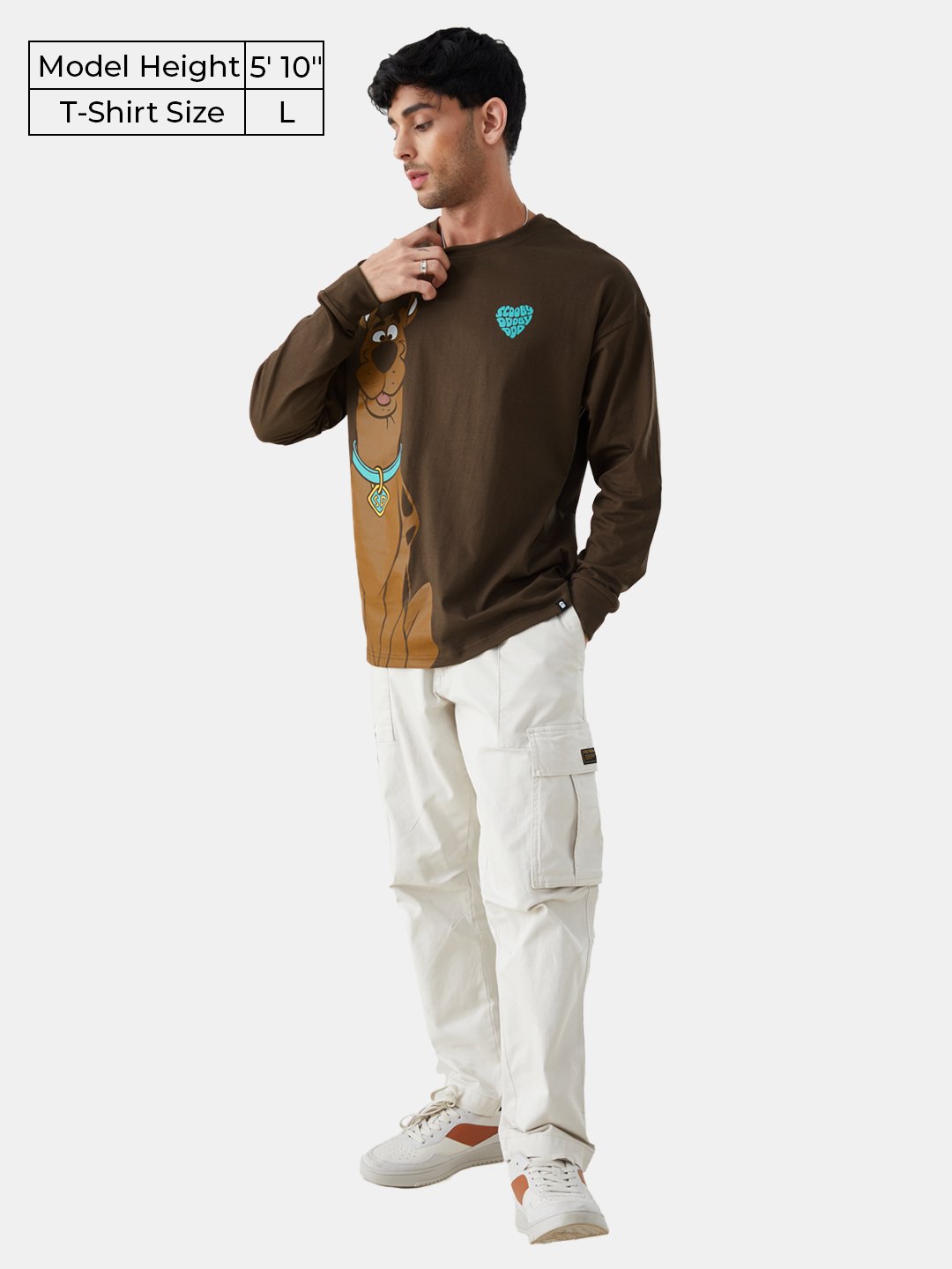 Men's Scooby Doo: Scooby Love Brown Printed Oversized T-Shirt