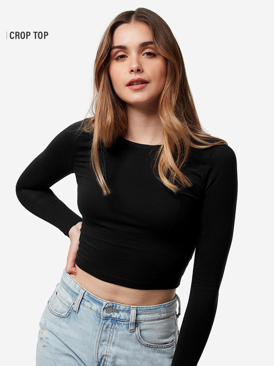 Women's Solids: Black (Cropped Fit) Women's Cropped Tops