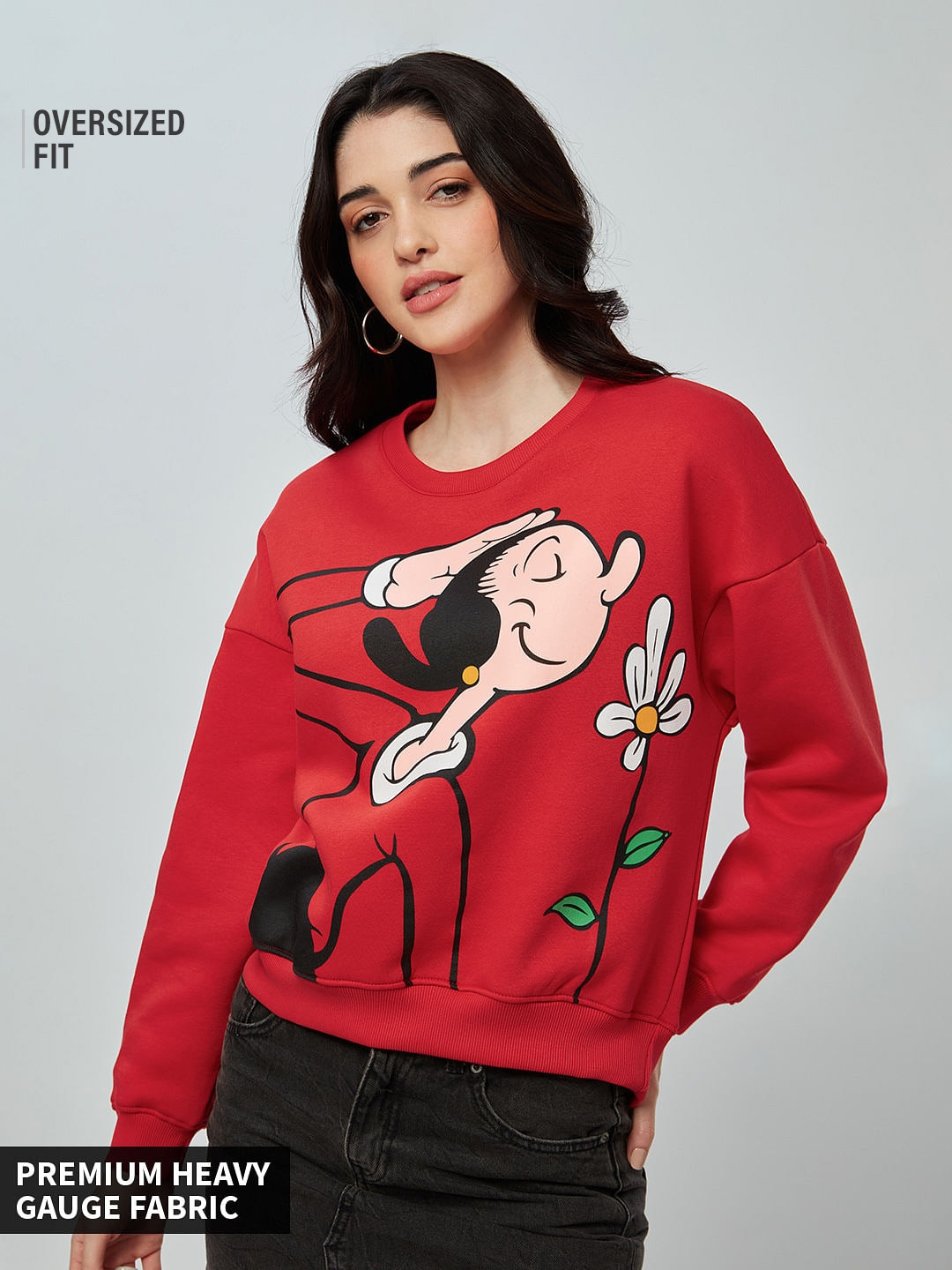 The Souled Store | Women's Popeye: Flower Power Women's Oversized Sweatshirts
