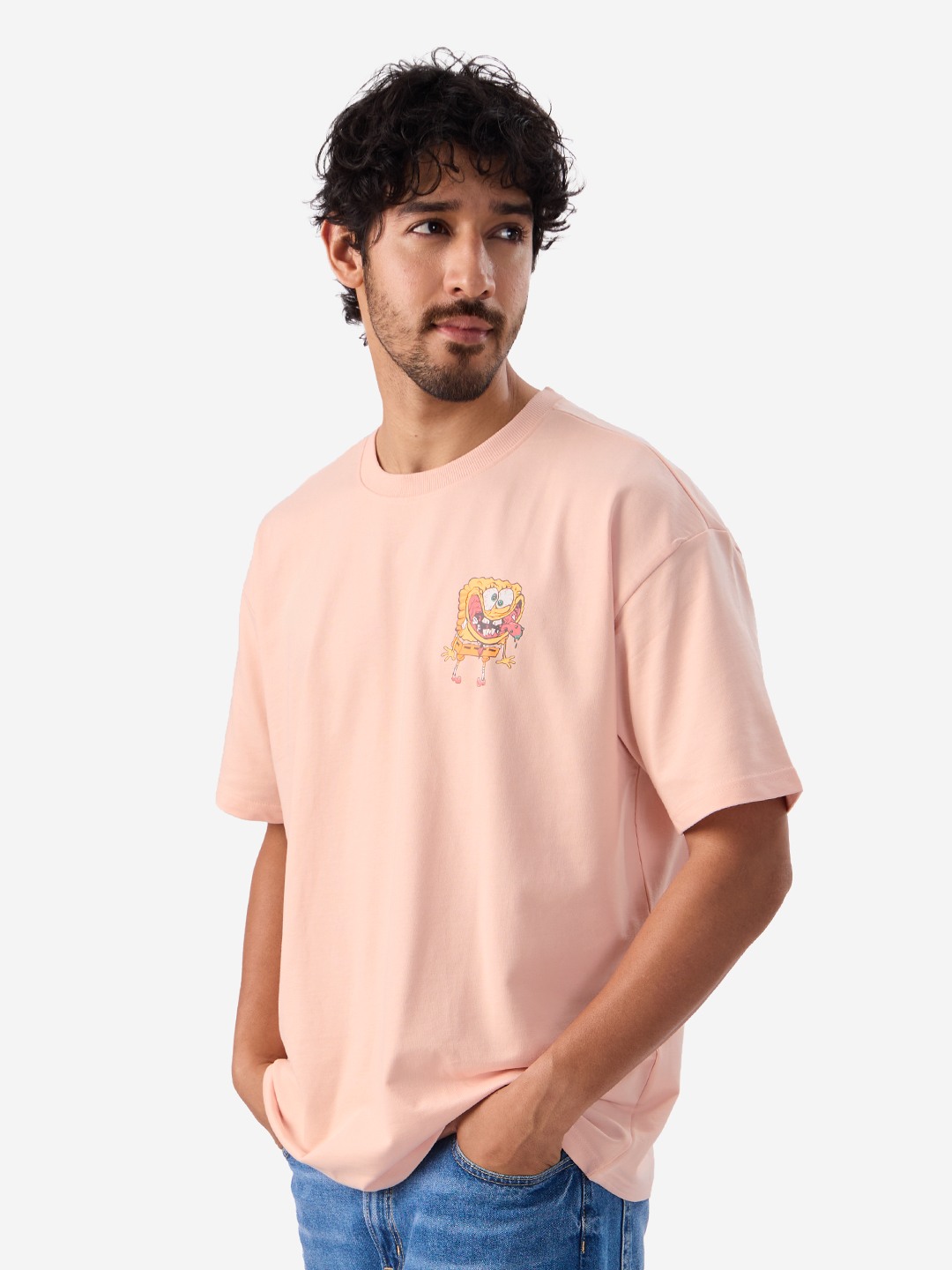 Men's SpongeBob: Ok Boomer Pink Printed Oversized T-Shirt