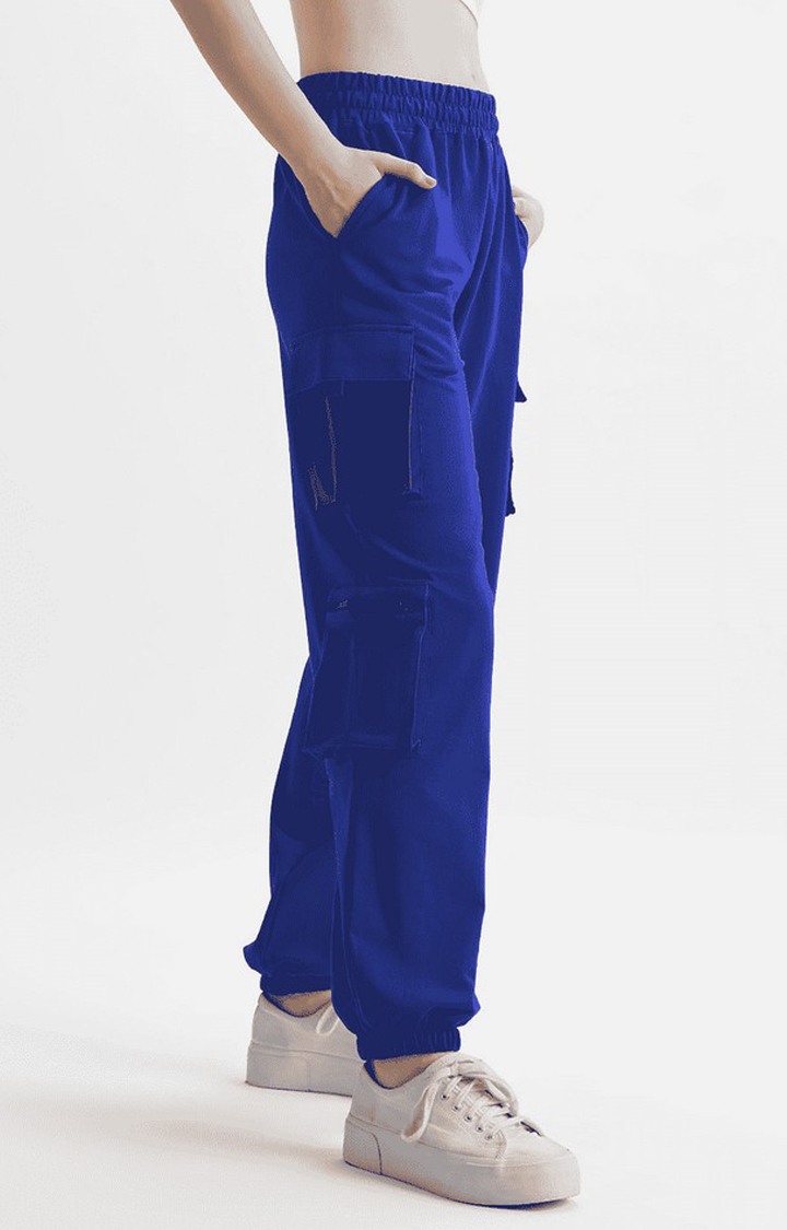Women's Blue Cotton Printed Cargos