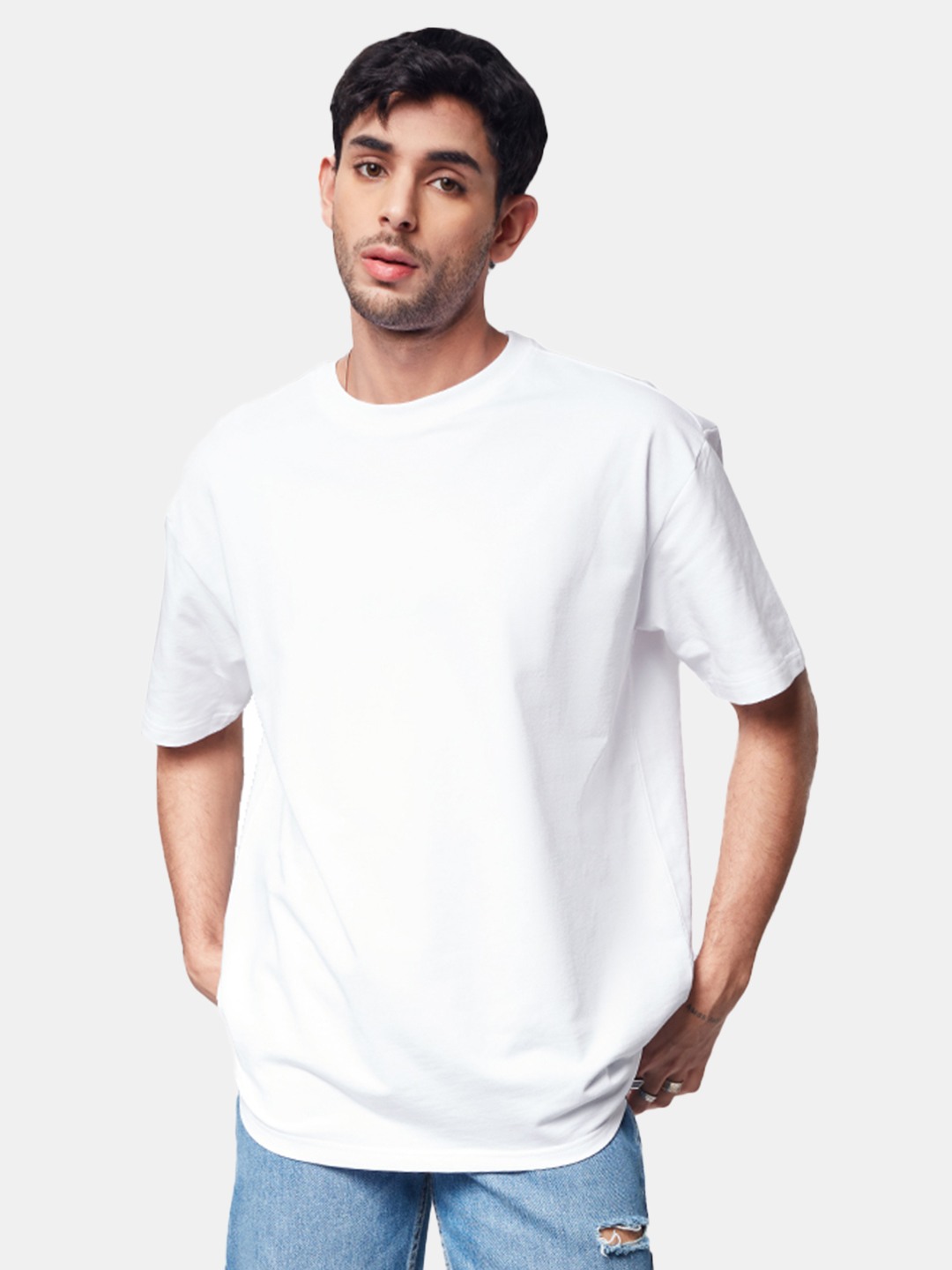 Men's White Solid Oversized T-Shirt