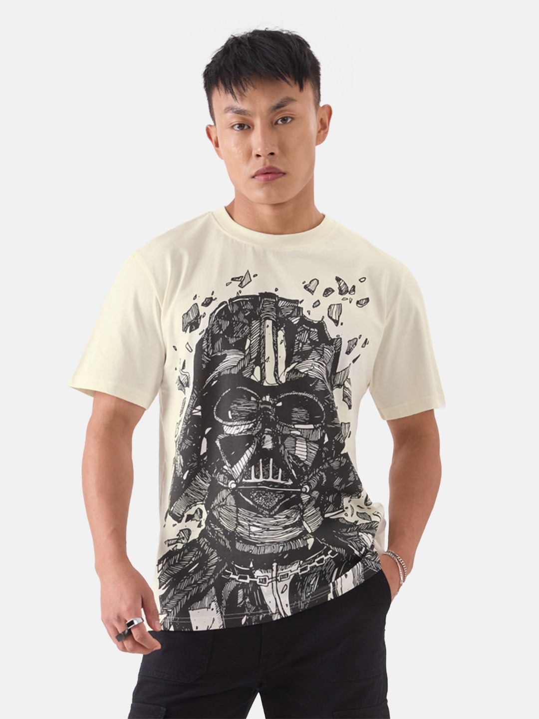 Men's Star Wars: Darth Vader Beige Printed Regular T-Shirt