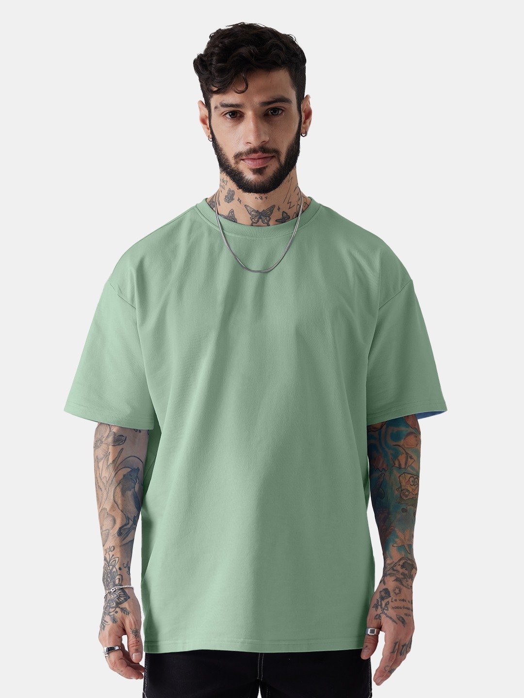 Men's Green Solid Oversized T-Shirt