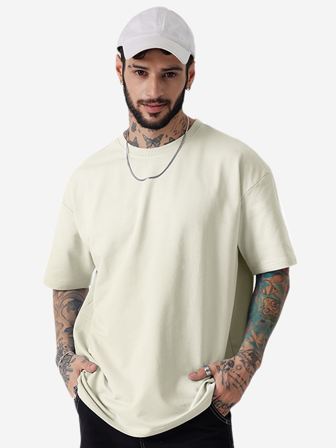 Men's White Solid Oversized T-Shirt