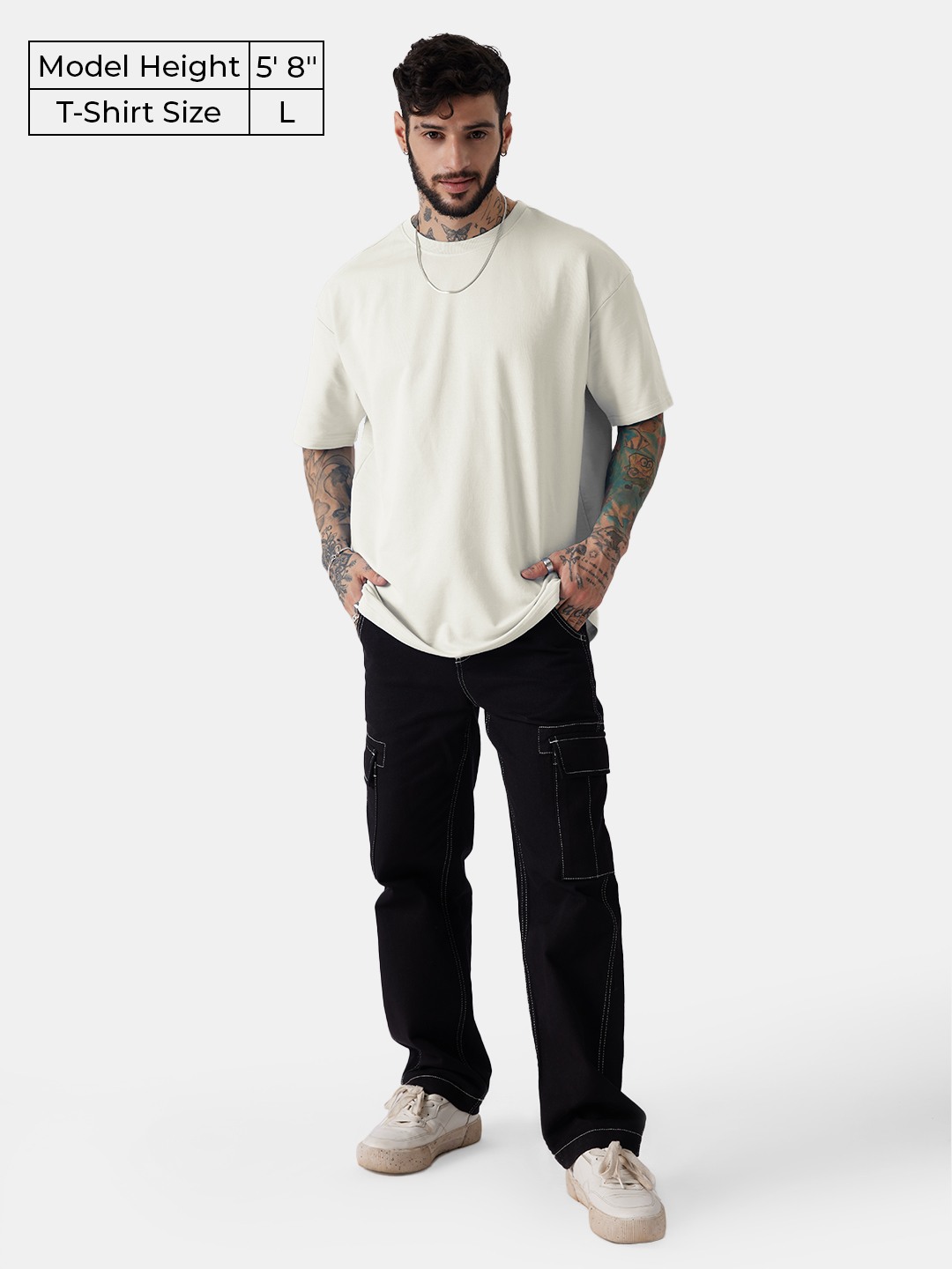 Men's White Solid Oversized T-Shirt