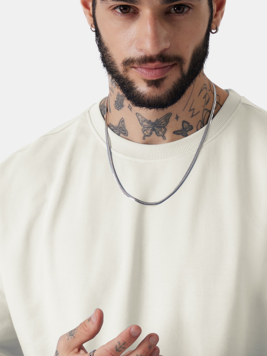 Men's White Solid Oversized T-Shirt