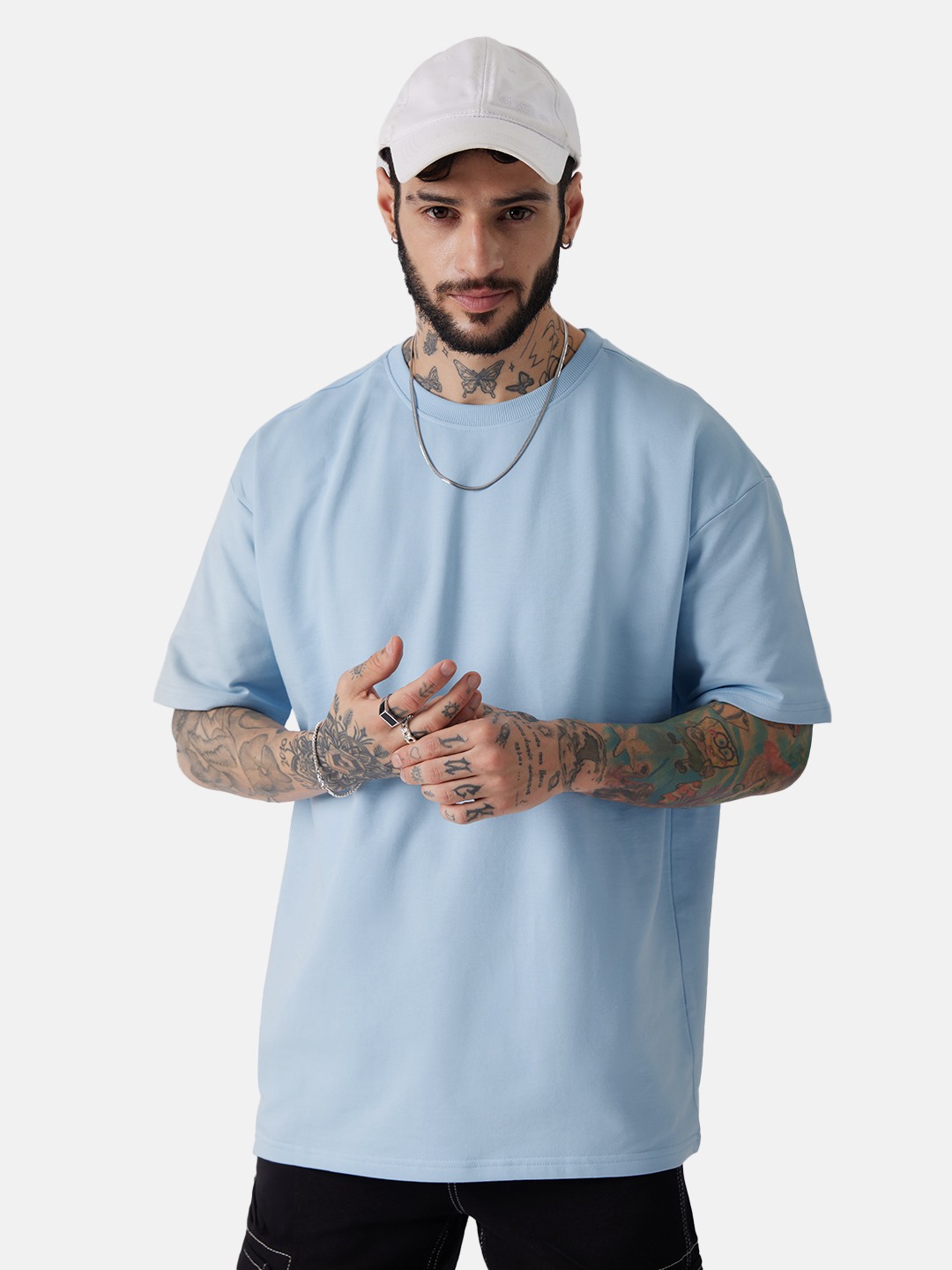 Men's Blue Solid Oversized T-Shirt