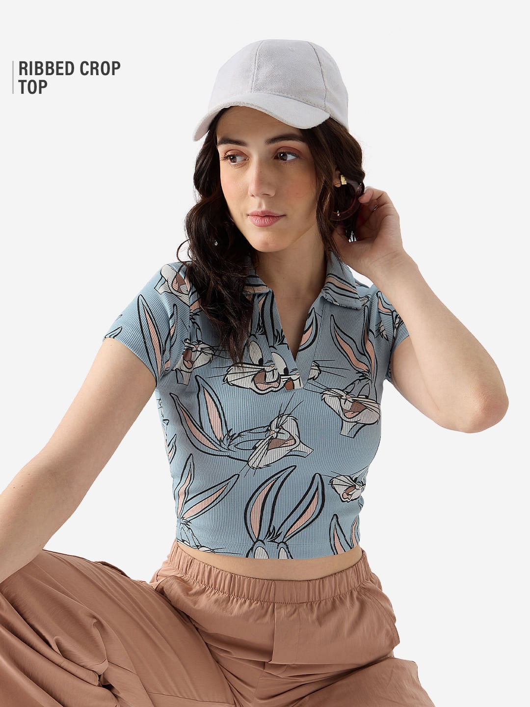 The Souled Store | Women's Looney Tunes: Bugs Women's Cropped Polo T-Shirt
