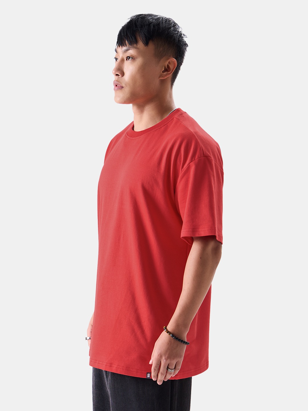 Men's Red Solid Oversized T-Shirt