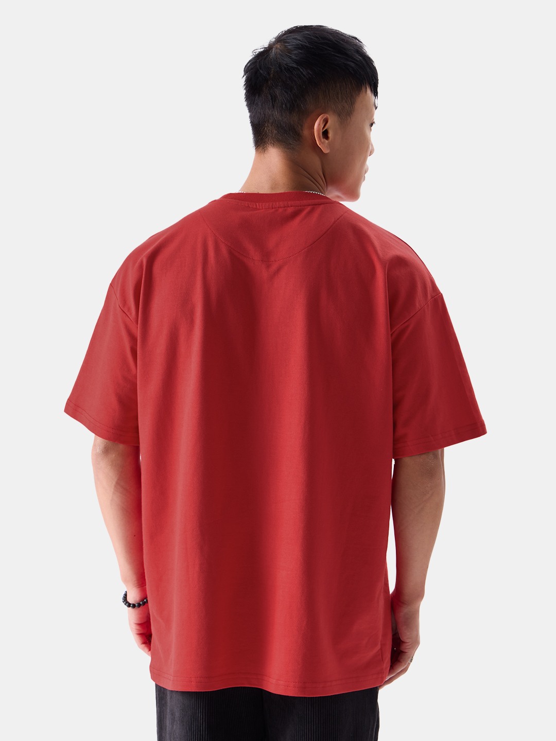 Men's Red Solid Oversized T-Shirt