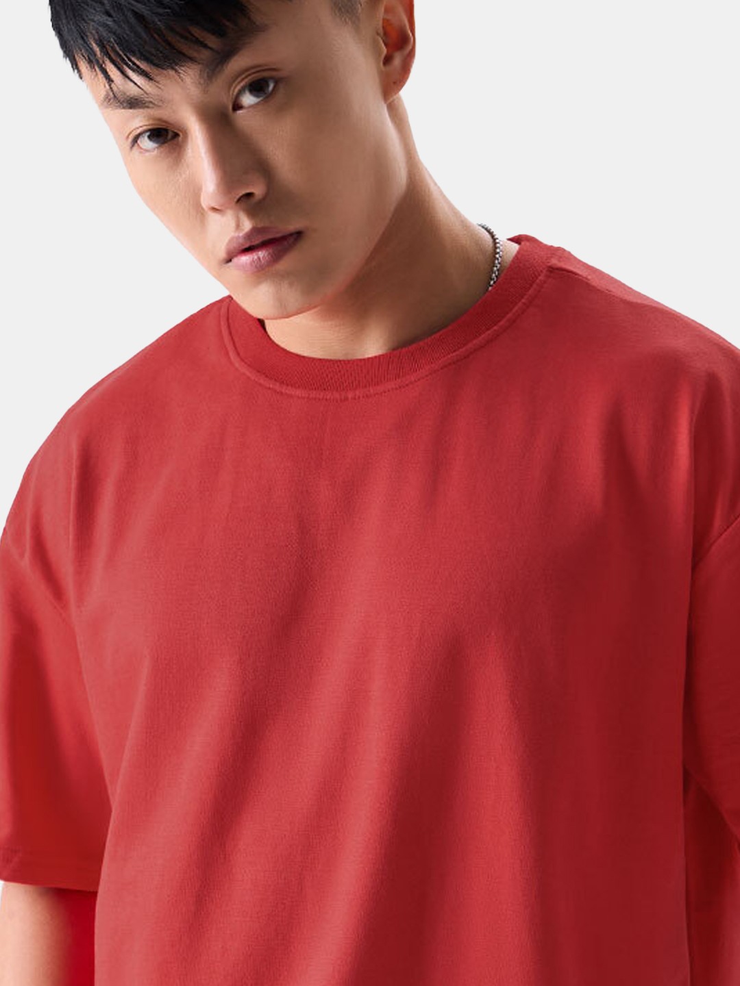 Men's Red Solid Oversized T-Shirt