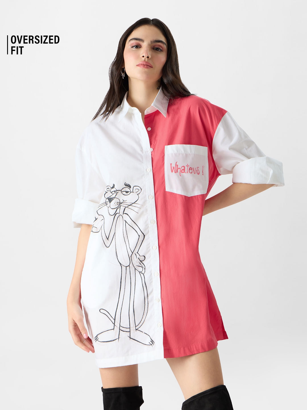 Women's Pink Panther: Whatevs Women's Oversized Shirt Dresses