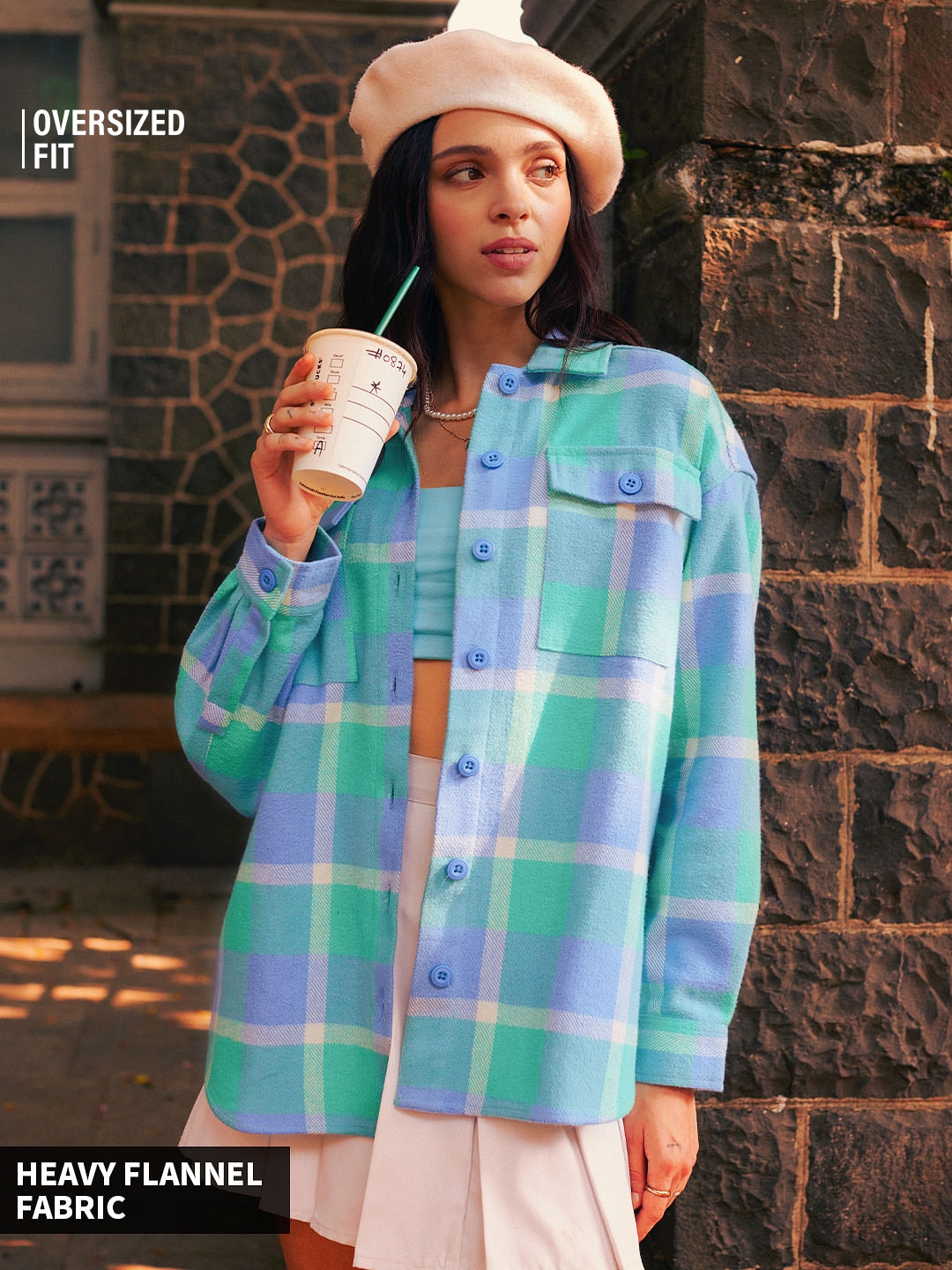 The Souled Store | Women's Plaid: Grapemist And White Women's Shackets