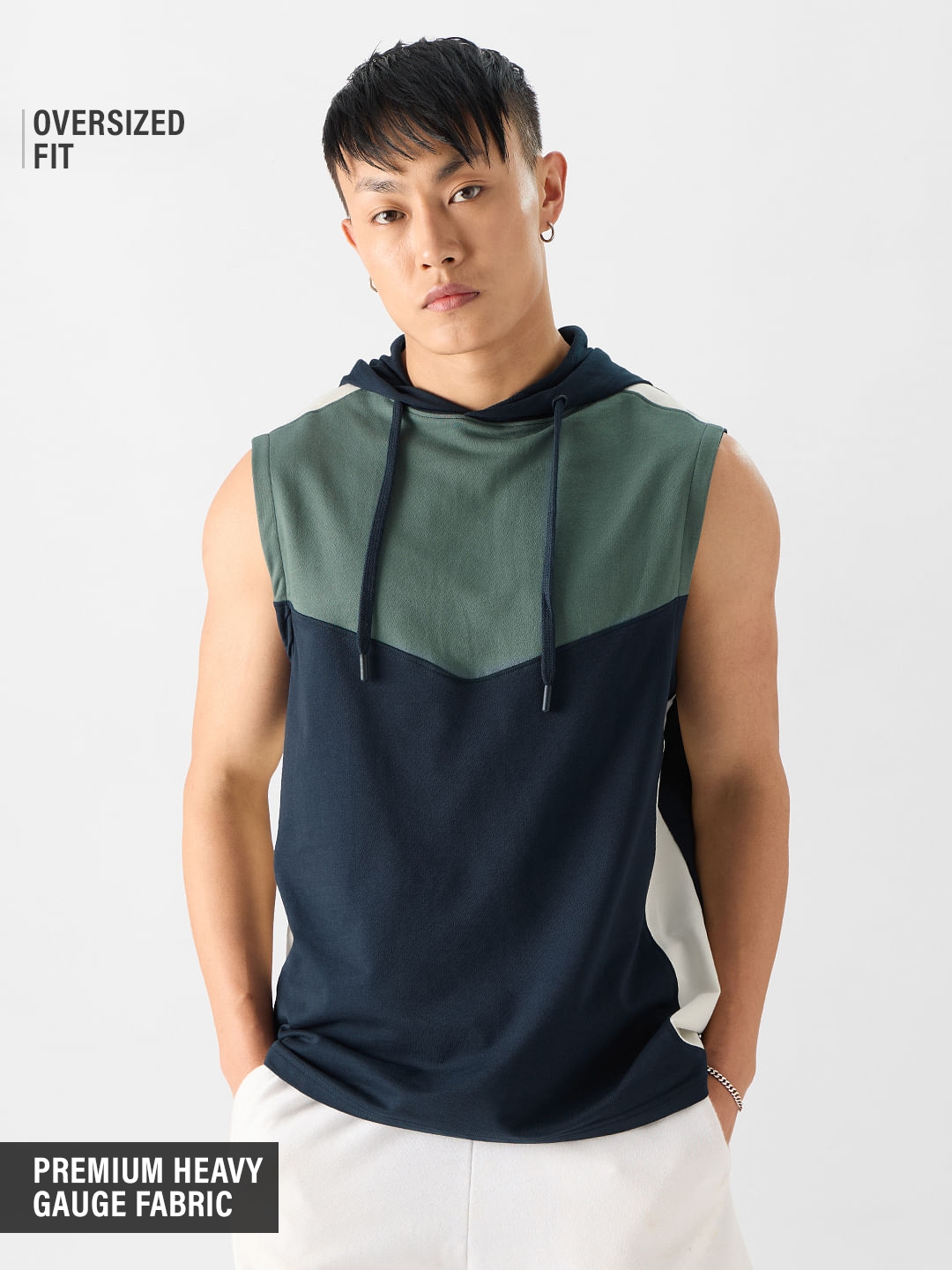 Men's Colorblock: Verdent Blue Hooded T-Shirt