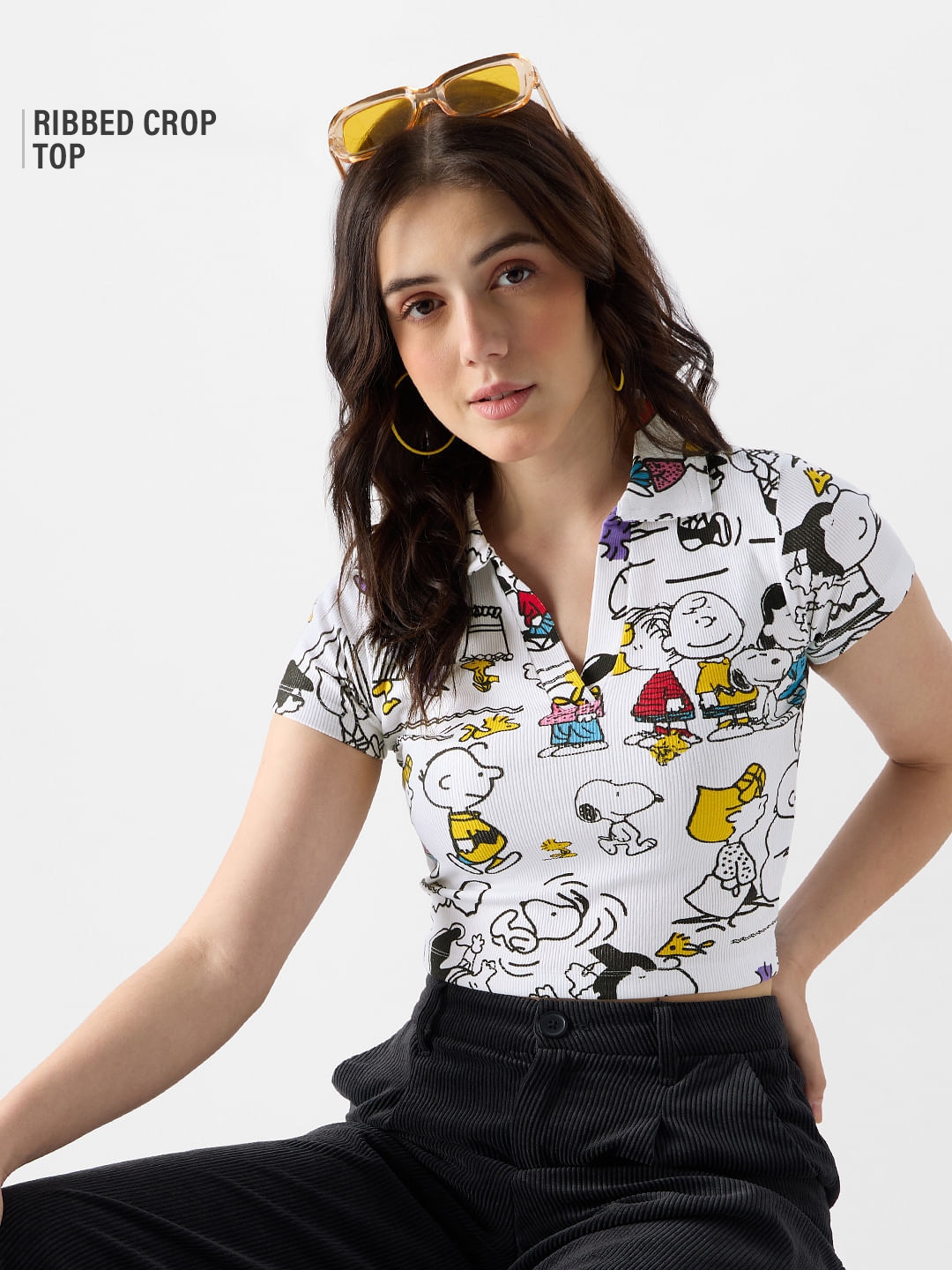 The Souled Store | Women's Peanuts: Playtime Women's Cropped Polo T-Shirt