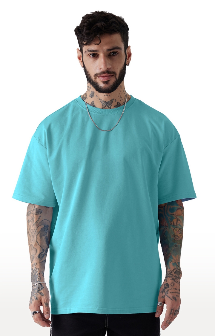 The Souled Store | Men's Solids Airy Blue Oversized T-Shirts