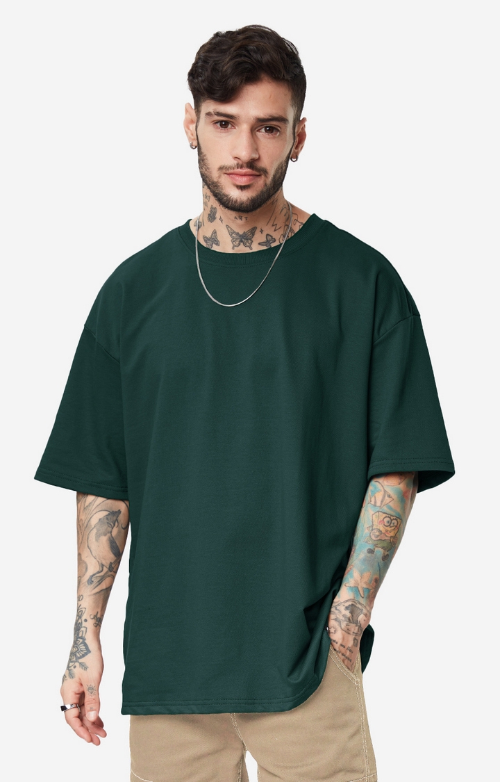 Men's Solids Emerald Green Boxy T-Shirt