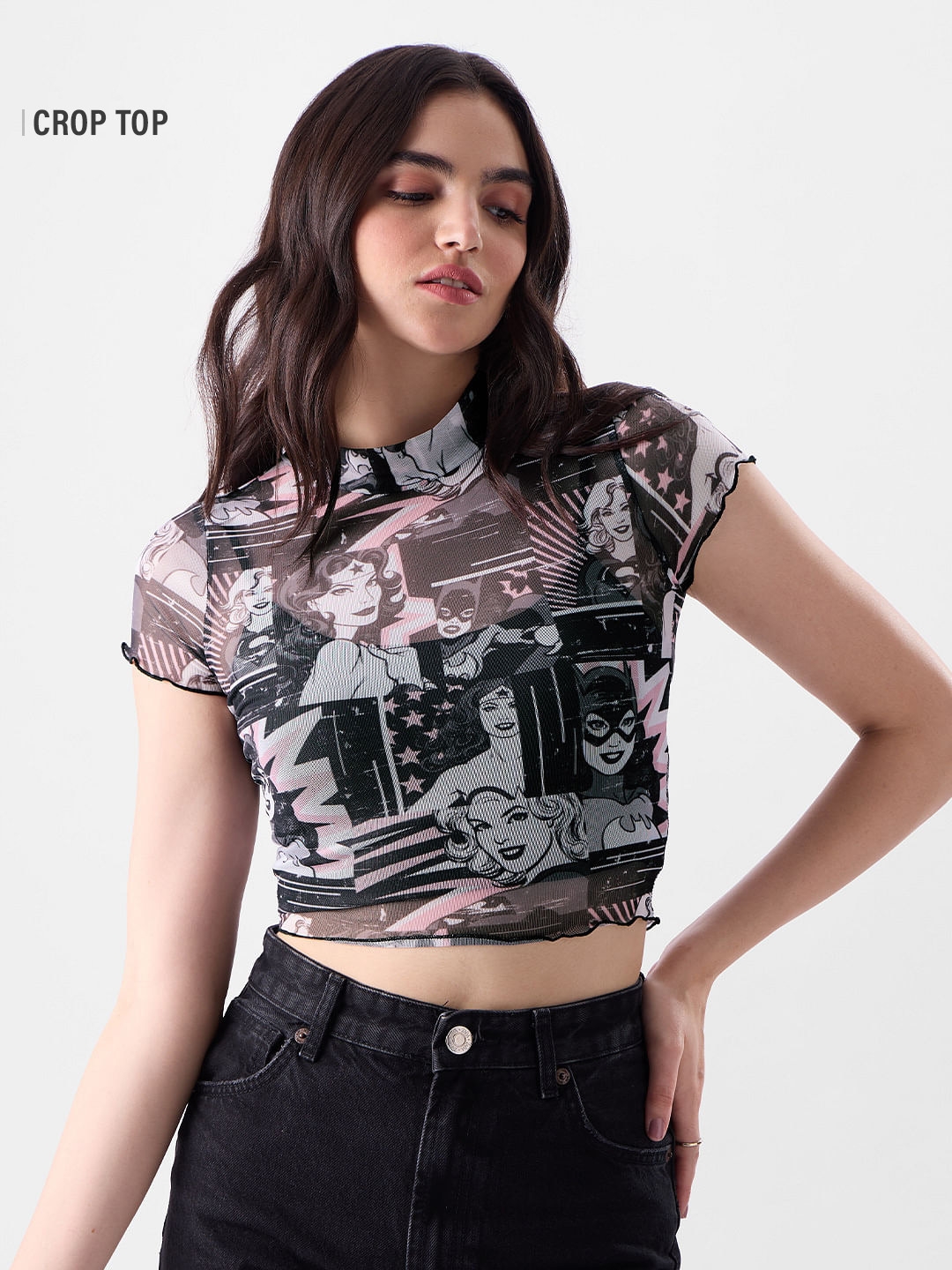 The Souled Store | Women's Mesh Top: DC Supergirls Women's Cropped Tops
