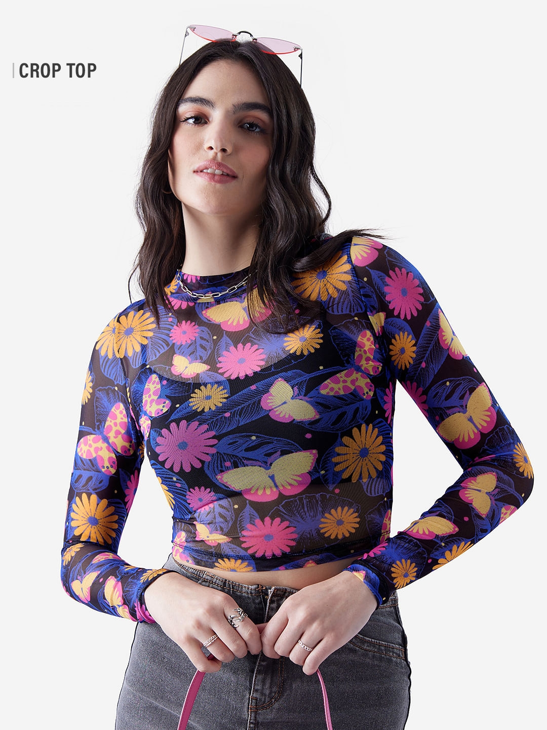 Women's Mesh Top: Floral Night Women's Cropped Tops