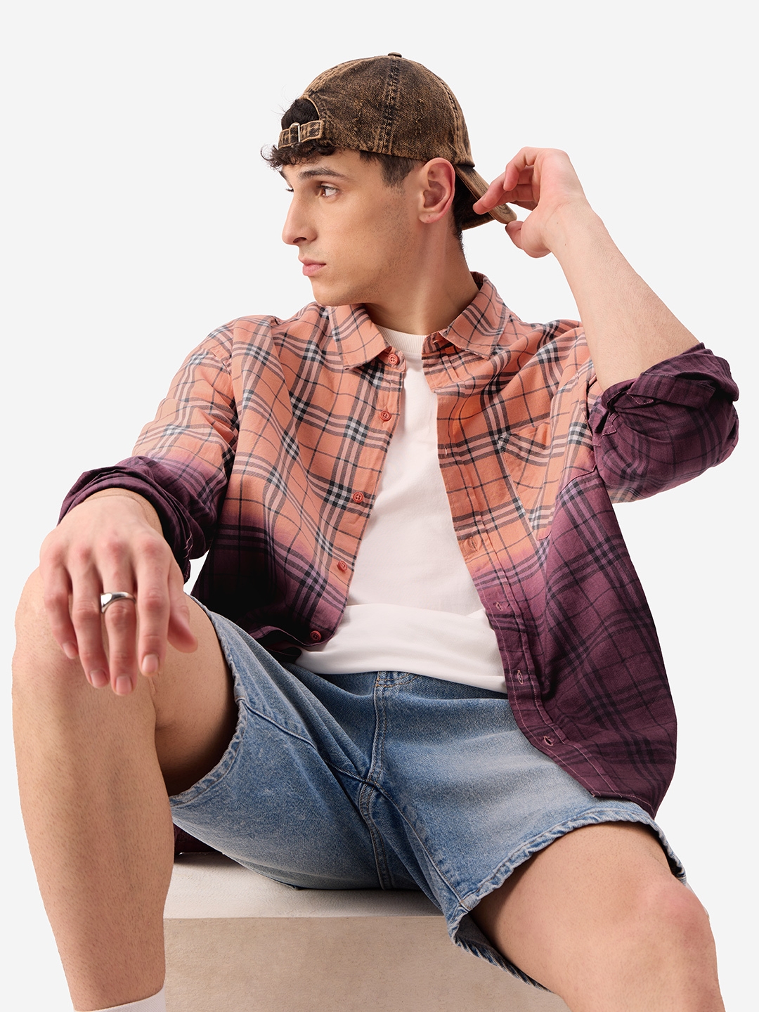 The Souled Store | Men's Plaid: Peach Wine Men's Relaxed Shirts