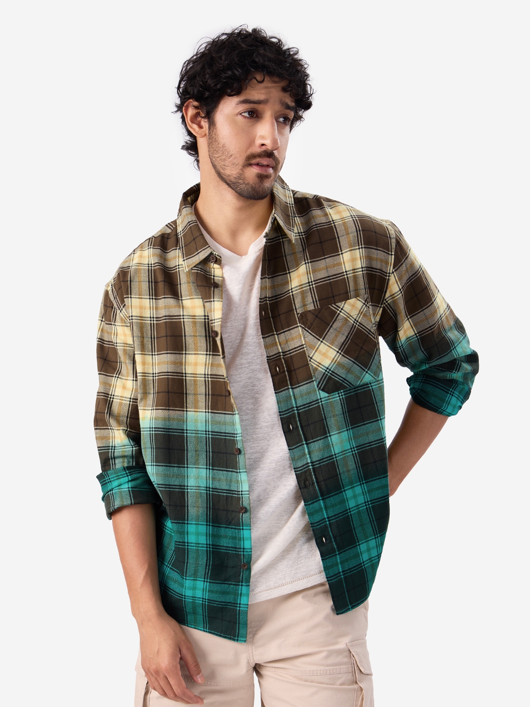 Men's Plaid: Blue Anise Men's Relaxed Shirts